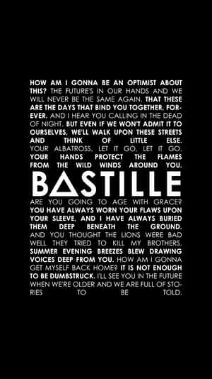 黑色背景上白色 Bastille 歌曲歌詞，採用乾淨的無襯線字體。 — 省電 壁紙