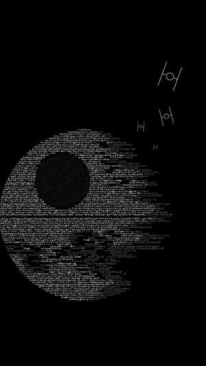 黑色背景上由白色文字和符號組成的骷髏形狀