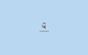 像素化殭屍手持馬丁尼杯，藍色背景上寫著 zombie party。