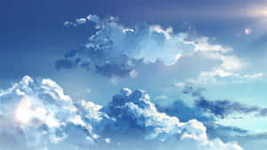 寧靜的天空，蓬鬆的白雲和柔和陽光穿透其中。