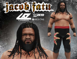 WWE摔角手Jacob Fatu的3D渲染，帶有紋身和火焰短褲。 — 摔角 GIF 壁紙