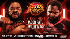 摔角手 Jacob Fatu 和 Willie Mack 在一個街頭格鬥活動的宣傳海報中。 — 摔角 GIF 壁紙