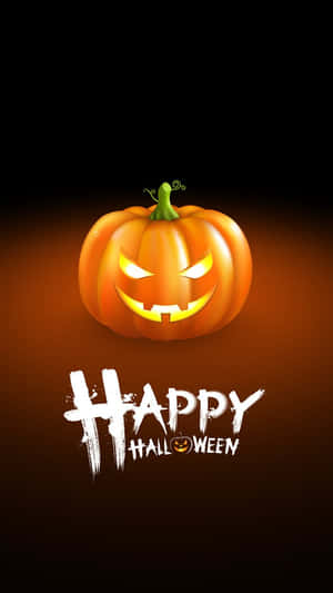 發光的傑克南瓜燈，在深色背景上有「Happy Halloween」文字。 — 南瓜 壁紙