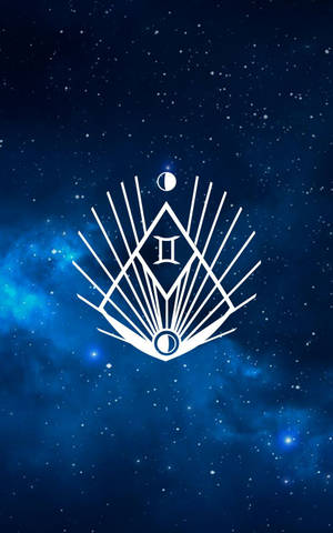 一個發光的白色幾何符號帶有羅馬數字 II，在星空宇宙藍色背景中。