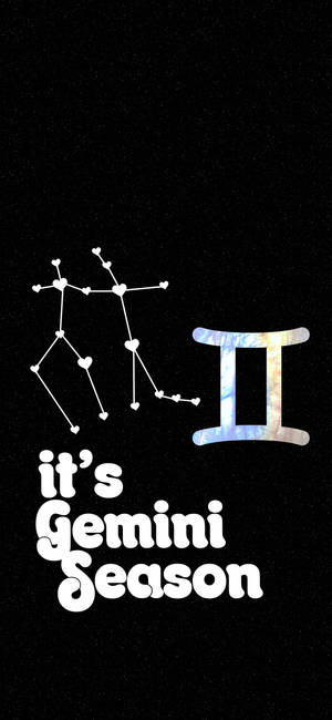 雙子座星座及星座符號，配以星空背景和宣佈雙子座季節的文字。