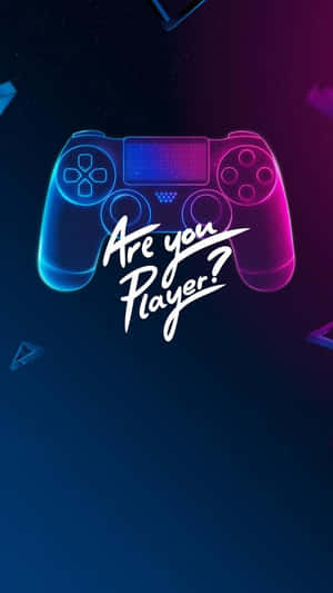 在黑暗宇宙背景上，帶有「Are you Player?」文字的發光霓虹遊戲控制器。