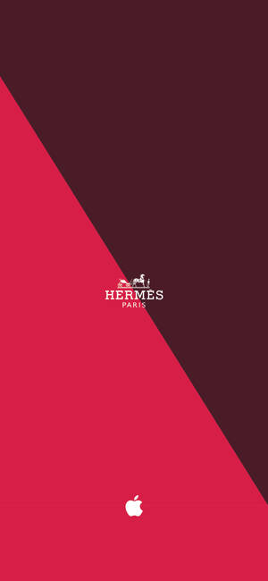 紅色和酒紅色對角牆紙，帶有 Hermès 和 Apple 標誌。