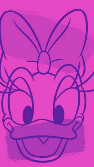 黛絲鴨臉部以紫色輪廓和蝴蝶結在粉紅色背景上。