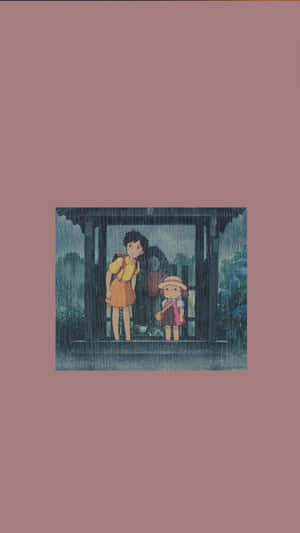 兩個穿著雨具的孩子在雨中場景中站在有蓋門廊下。
