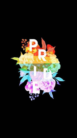 黑色背景上被彩色花朵包圍的粗體白色PRIDE文字。