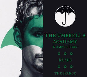 《The Umbrella Academy》電視節目海報，角色Klaus以綠色和黑色設計呈現。