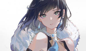 深色頭髮和綠色眼睛的動漫女孩，戴著白色毛領和珍珠頸鍊。 — 東京喰種角色 壁紙