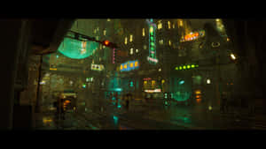 夜晚的 cyberpunk 城市街道，帶有霓虹燈招牌和雨水倒影。 — 天際線 壁紙