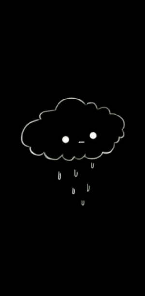 一個簡單的悲傷雲朵，雨滴在黑色背景上落下。