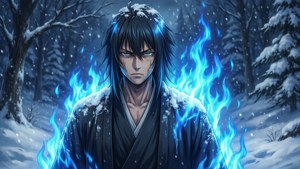 Dabi身處雪景，藍色火焰融化積雪。 — 荼毘 GIF 壁紙