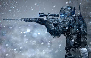 士兵在雪地冬季環境中瞄準步槍 — 軍事動圖 壁紙