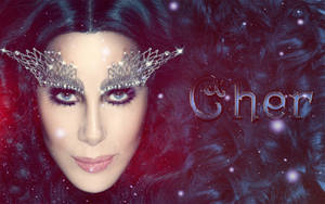 Cher 閃閃發光的眼妝和宇宙背景。