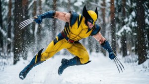動感十足的畫面，狼人在雪林間發動攻擊。