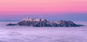 在粉紅色日落時分從雲海中浮現的雪山山脈。 — 天空美學 壁紙