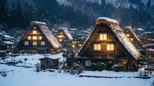 白川鄉歷史村落冬夜 — 日本 壁紙