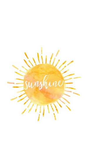 水彩太陽插圖，帶有草書「sunshine」一詞。