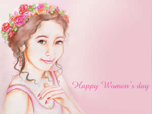 一位戴著花冠微笑的女子，附有「Happy Women's day」文字。
