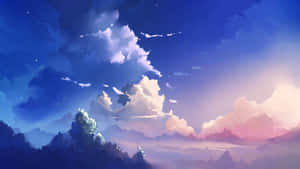 暮色天空，粉紅色和藍色雲彩映照樹木剪影和星星 — 雲朵 壁紙