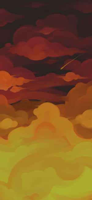 數位藝術天空中帶有流星的熾熱橙色和紅色雲朵。
