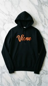 黑色連帽衫，帶有橙色Vlone標誌，大理石背景 — Vlone 壁紙