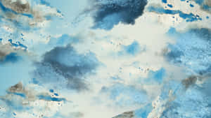抽象水彩天空，帶有旋轉的藍色、灰色和白色雲朵。