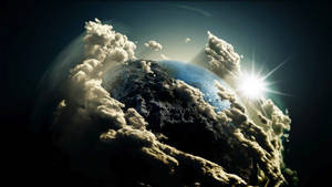 太空中有雲和太陽爆發的星球