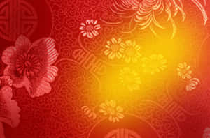 紅色紋理壁紙，帶有花卉和雲朵圖案，散發金色光芒。 — 唐人街 GIF 壁紙