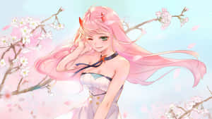春天櫻花下，粉紅色頭髮和角的動漫女孩。 — 靚女gif 壁紙
