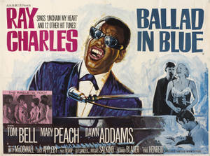 《Ballad in Blue》的復古電影海報，由 Ray Charles 主演，在鋼琴前演唱。 — 電影 壁紙