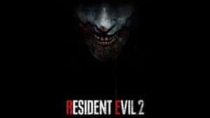 殭屍面孔，嘴巴滴血，黑色背景，帶有 Resident Evil 2 標題。