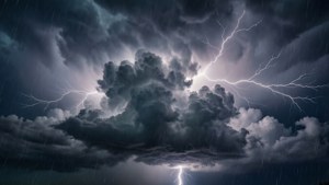 帶有閃電和落雨的戲劇性暴風雨雲。