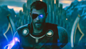 托爾（Thor）擁有發光的眼睛和閃電，站在神秘的城市中。
