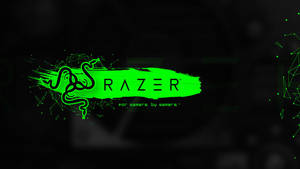 在深色背景上，帶有螢光綠色蛇和粒子的Razer遊戲標誌。