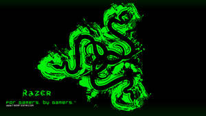 螢光綠色 Razer 標誌，附有為玩家而設的標語，背景為黑色。