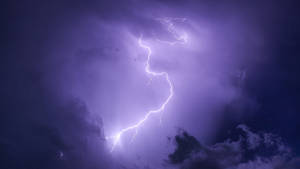 強烈的閃電照亮了暴風雨的紫色夜空。