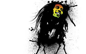 Bob Marley 肖像，以彩色潑濺藝術風格呈現於白色背景上