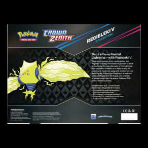 Pokémon TCG Crown Zenith Regieleki V 收藏盒，帶有閃電主題藝術品。 — 藝術 壁紙