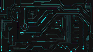 黑色背景上發光的藍色電路板圖案