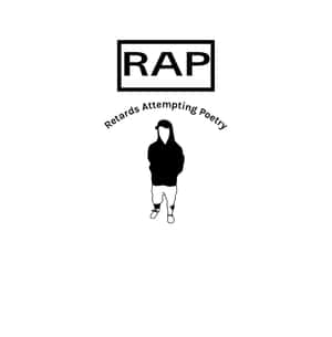 黑白標誌，方框內有「RAP」，風格化人物下方有「Retards Attempting Poetry」文字。 — Pixel 10 Pro Fold 壁紙