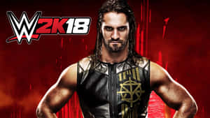WWE摔角手 Seth Rollins 穿著黑色和金色皮背心，在紅色背景上。