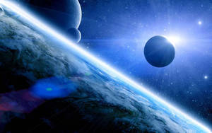 從太空看到的地球，帶有太陽和行星在星空背景中
