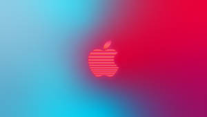 發光紅色條紋Apple標誌在藍色到紅色漸變背景上