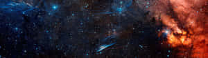 廣闊的宇宙場景，在深空中閃耀著星雲和無數星辰。 — 3840x1080 壁紙