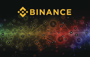 Binance標誌，帶有發光網絡節點，背景為彩虹漸變 — 螢光黃 壁紙
