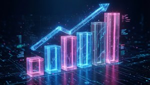 電路板上的霓虹發光條形圖顯示上升增長趨勢。